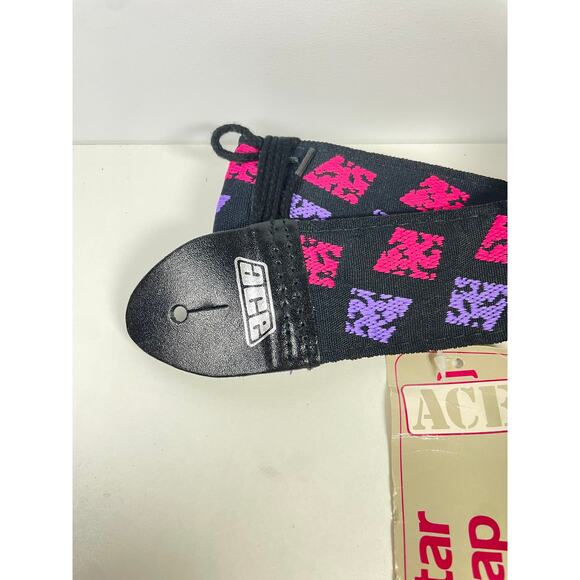 Vintage ACE Guitar Strap Model 2131 Black Purple Pink Pattern – New with Tags - Picture 5 of 6